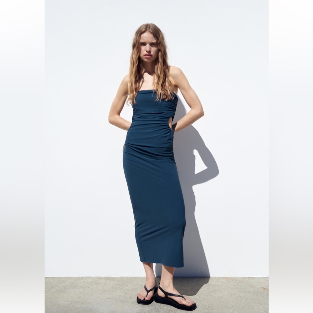 Zara Blue Strapless Keyhole Dress Medium
